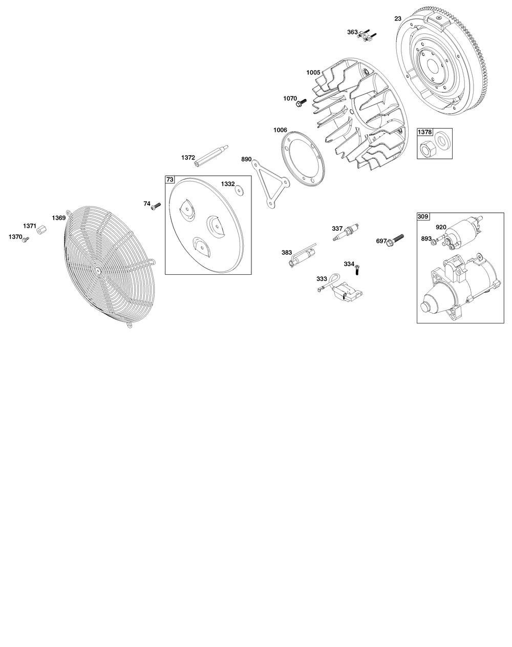 Flywheel, Ignition, And Starter Group Diagram and Parts List for 542477-2229-J1 400000 - 699999 Briggs and Stratton Engine